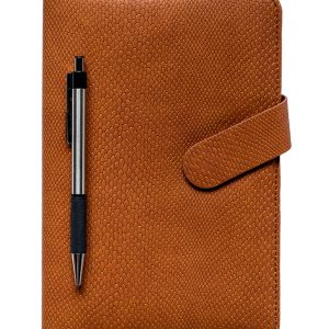 Leather,Notebook,And,Pen,Isolated,On,White,Background,With,Clipping